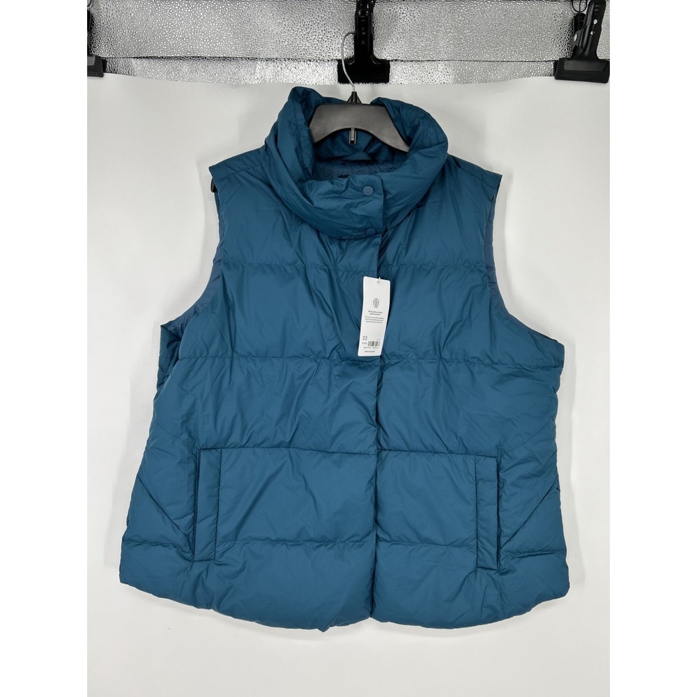Athleta Downtown Puffer Vest Womens 2X 2XL Down Insulated Fill Full Zip Up Blue